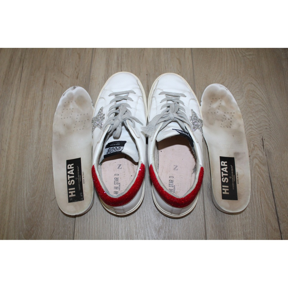 Golden Goose Hi Star White Red Swarovski Crystal Glitter Star Sneakers 40 - Picture 8 of 10